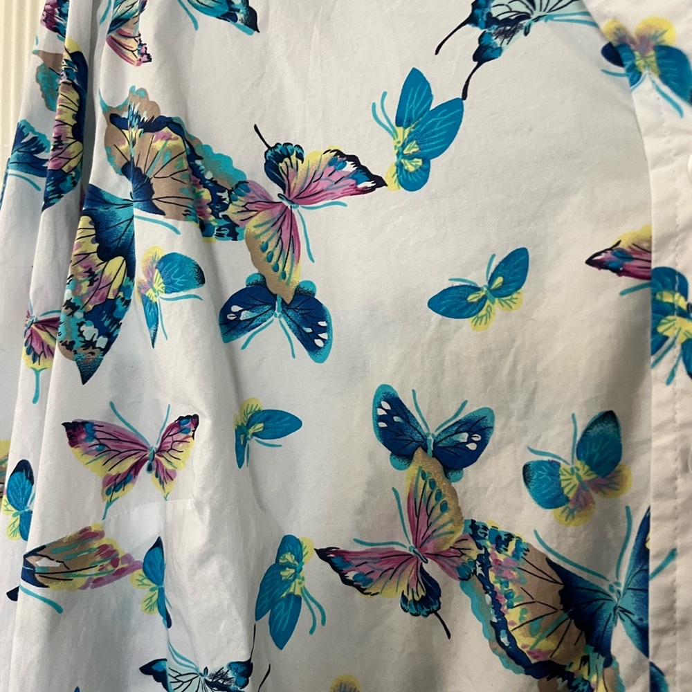 Talbots Cotton Butterfly Print Button Down - Picture 2 of 5